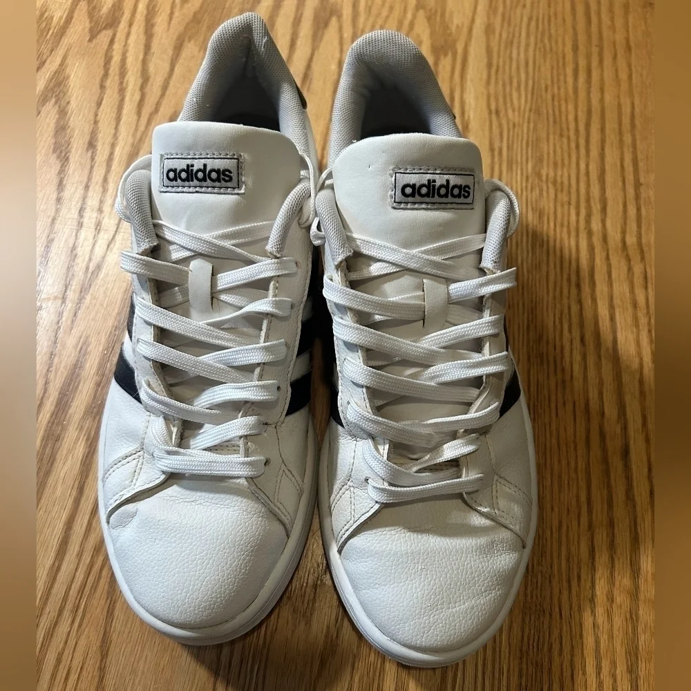 Size 10 White And Black Adidas Grand Court Shoes